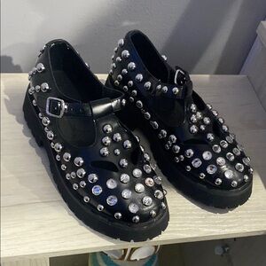 Burberry Black Studded Mary Jane Flats with Lug Sole